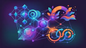Abstract visualization of an AI marketing agent for SEO, represented by flowing purple and blue gradients and interconnected geometric shapes, symbolizing an autonomous content.