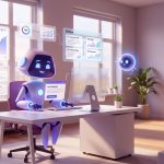 Team collaborating on best AI tools for SEO strategy with holographic dashboard and AI assistant