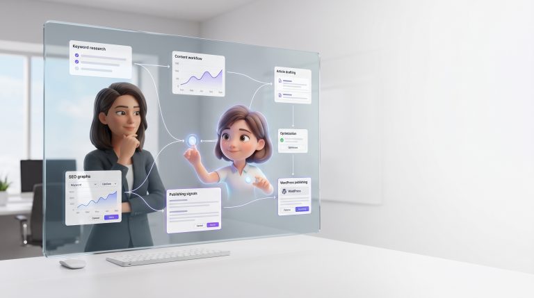 A founder reviews a strategic dashboard managed by the best AI marketing agent, which autonomously executes multi-channel campaigns.