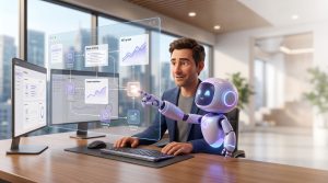 A founder using an AI campaign management system to visualize and optimize a marketing campaign with the help of an AI agent.