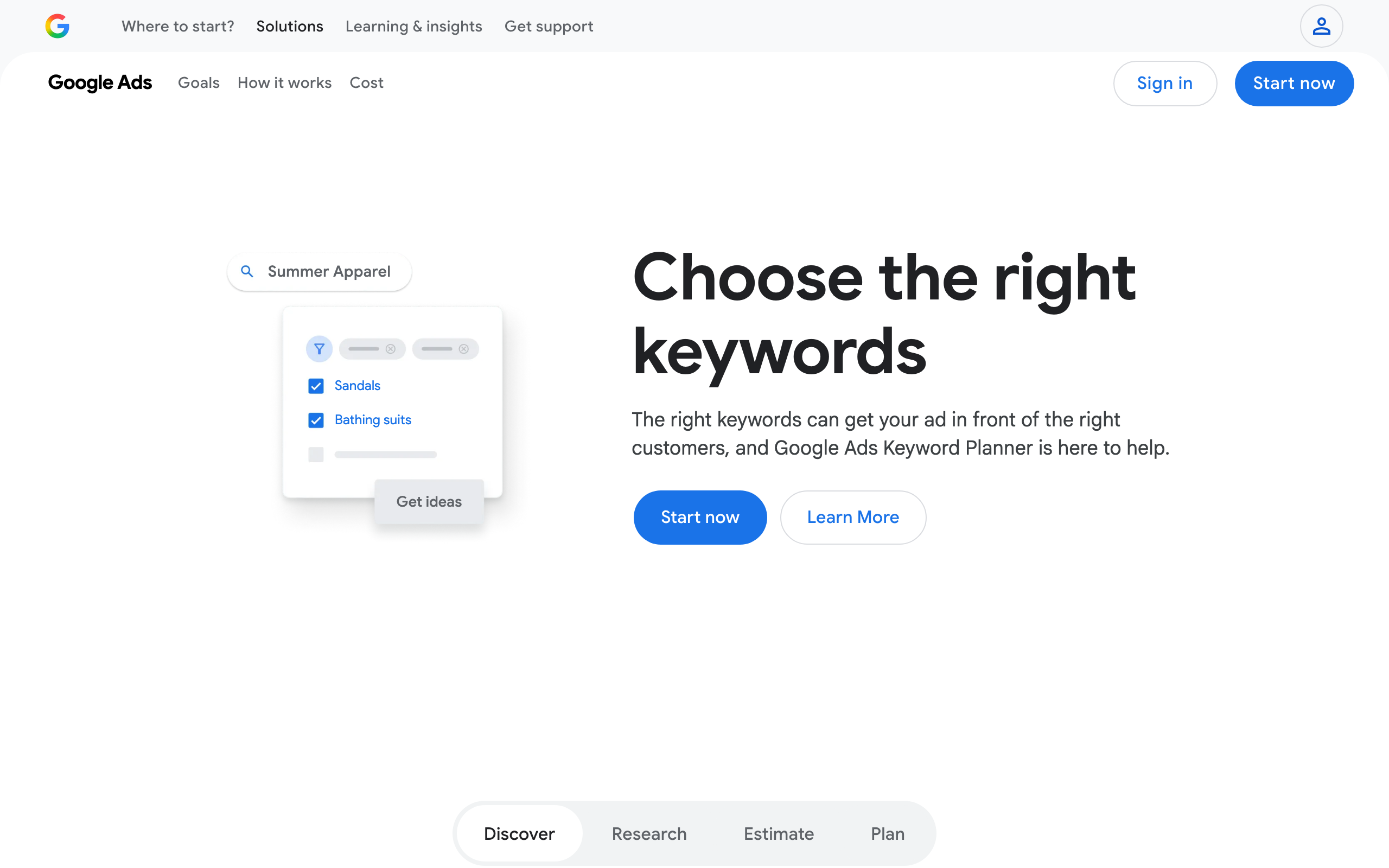 Google Keyword Planner interface for SEO keyword research