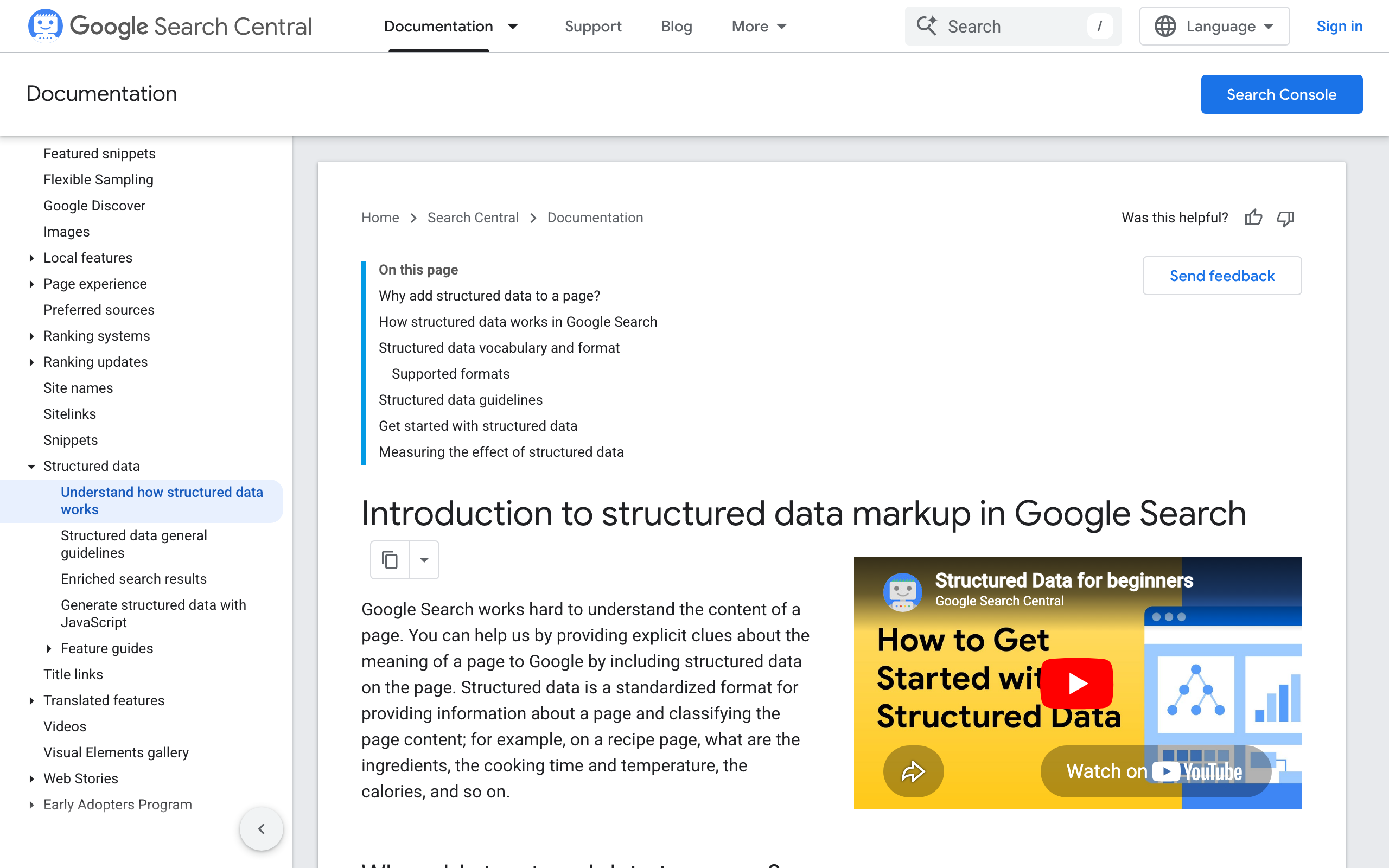Google's official documentation explaining how structured data and schema markup work for search engines.