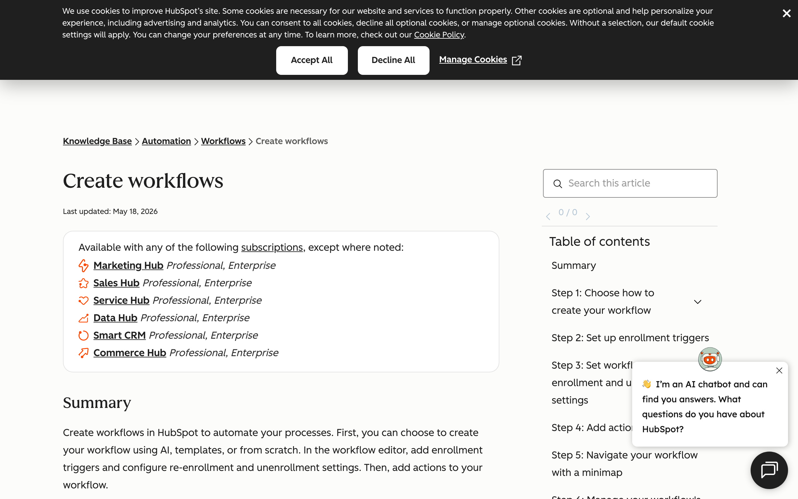 A screenshot of the HubSpot workflow builder, showing a visual sequence of triggers and actions for lead nurturing.