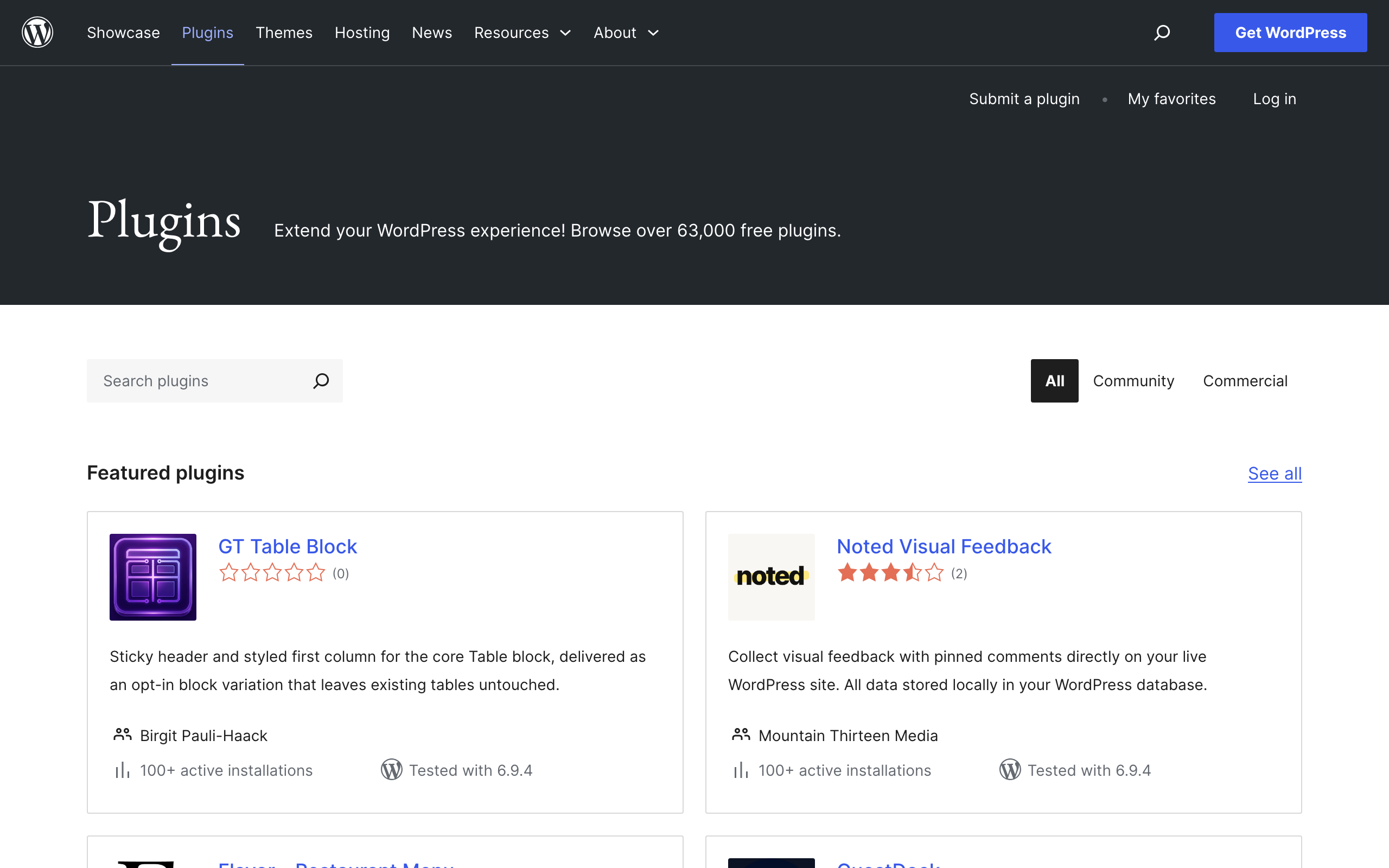 The WordPress plugin repository, illustrating the ecosystem of tools available for integrating external services with a website's CMS.