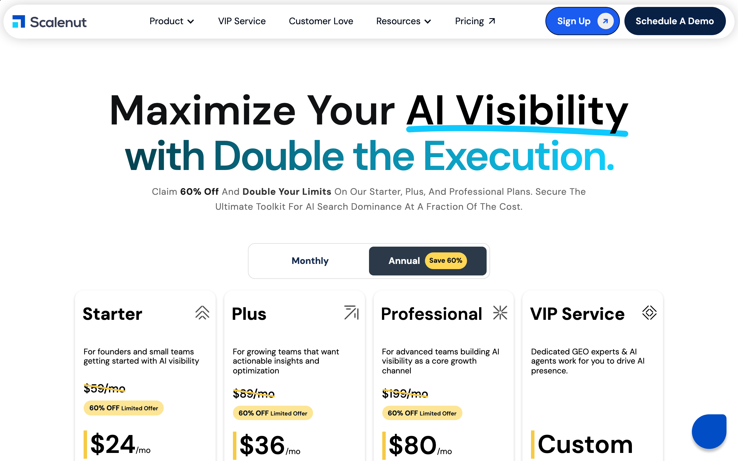 The pricing plans for Scalenut, an SEO-focused Jasper alternative.