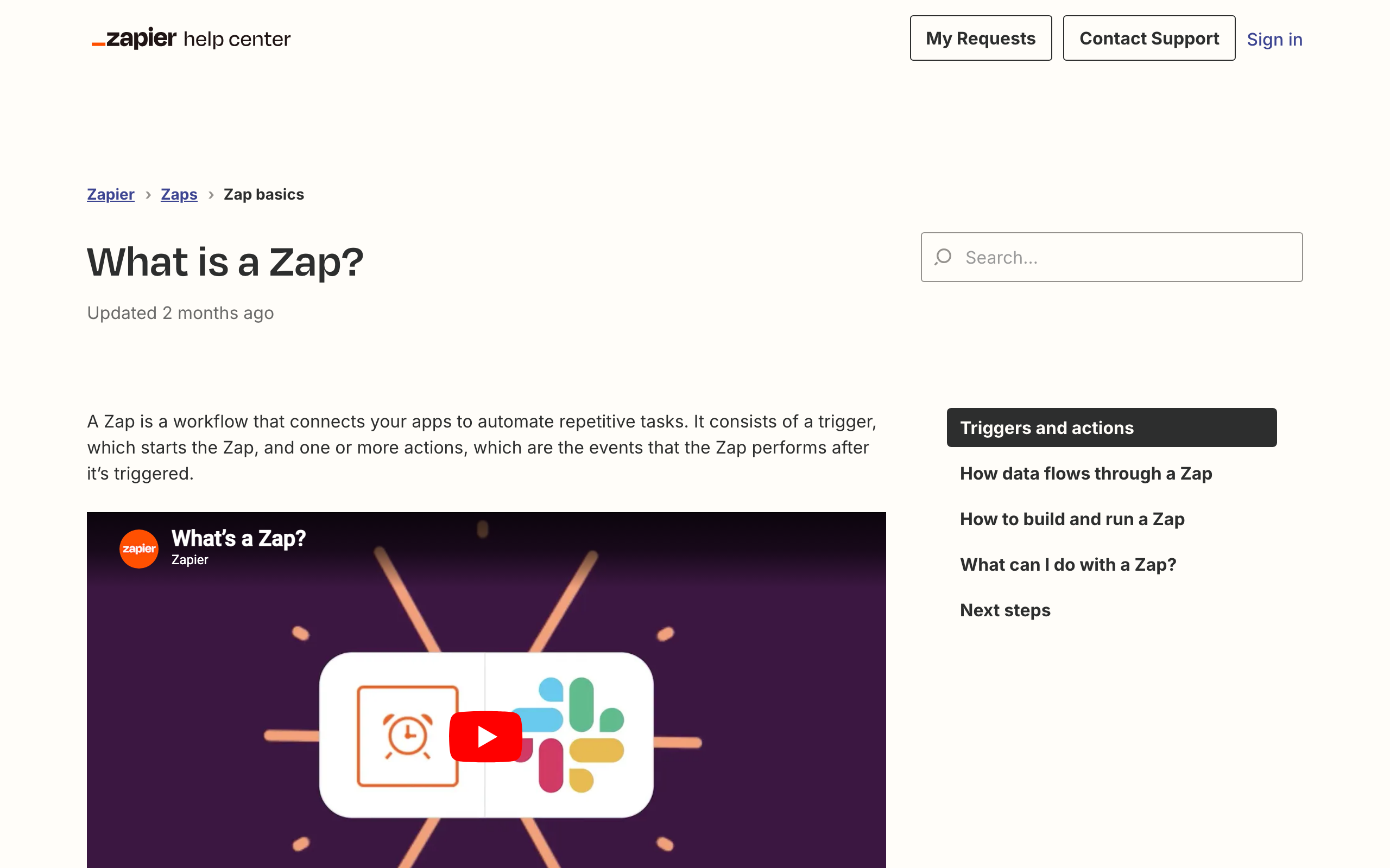 A screenshot of the Zapier interface showing how to create a simple automation workflow between two apps, a key part of marketing automation for startups.